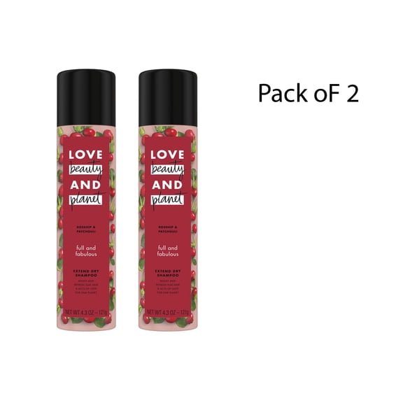 Love Beauty And Planet Full and Fabulous Extend Dry Shampoo Rosehip & Patchouli 4.3 oz (Pack Of 2)