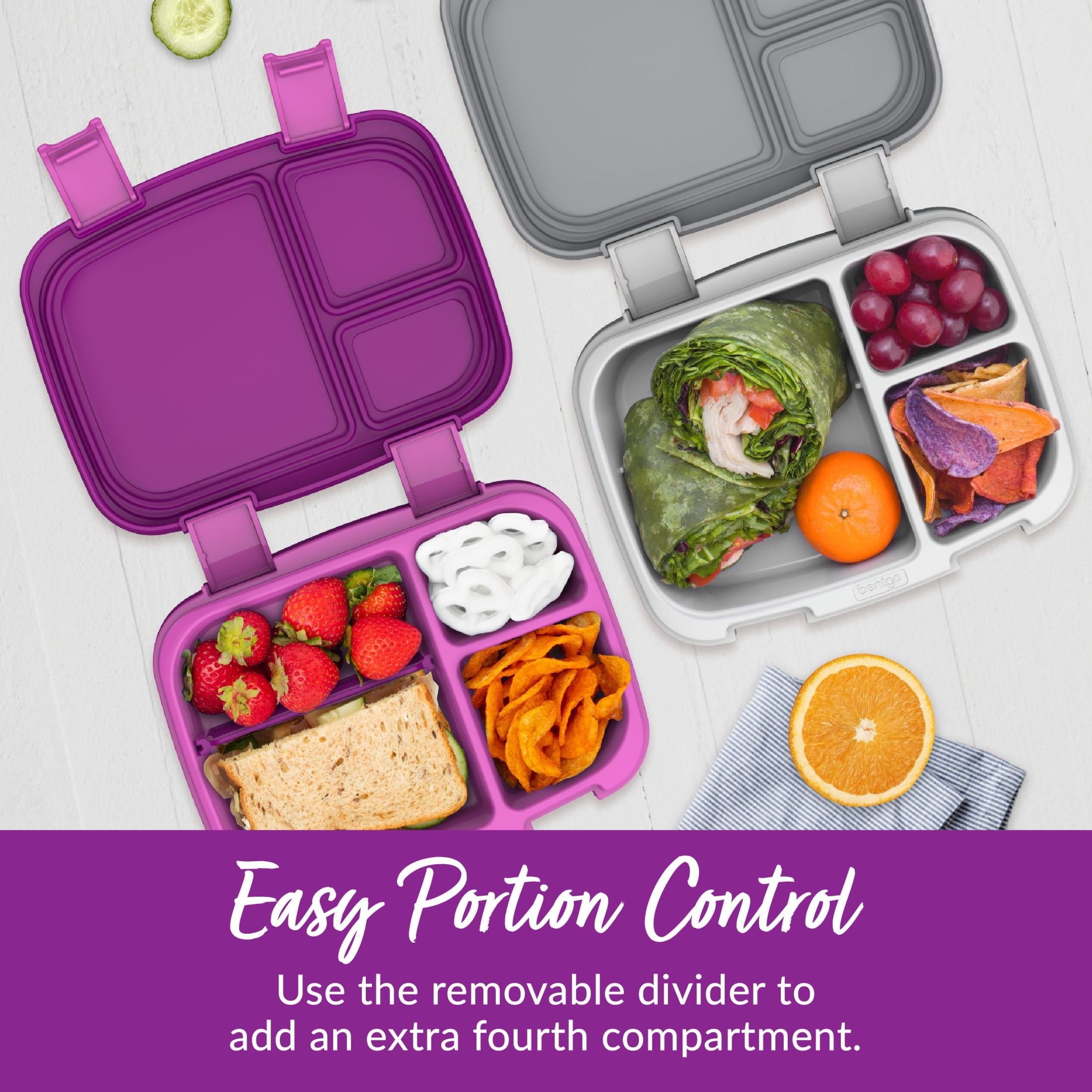 (3 pack) Bentgo Fresh – Leak-Proof, Versatile 4-Compartment Bento-Style Lunch Box with Removable Divider, Portion-Controlled Meals for Teens and Adults On-The-Go – BPA-Free, Food-Safe Materials (Purple)