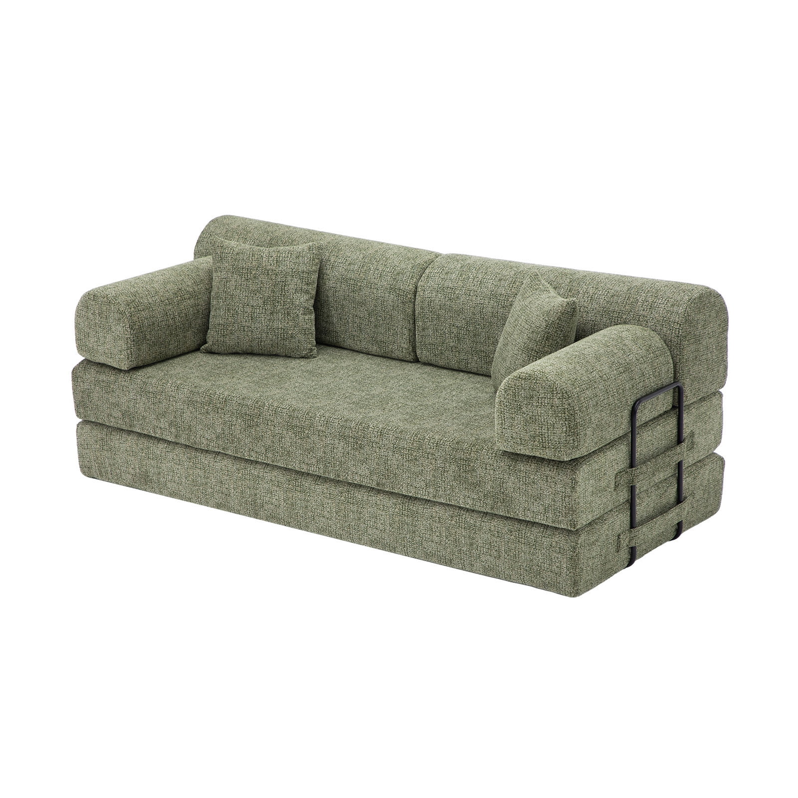 Hommoo Convertible Sleeper Sofa Bed, Two-Tone Blended Fabric Floor Sofa Folding Mattress Lounge Couch with Fixed-Shape Frame, Moss Green