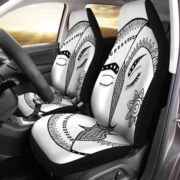 POGLIP Set of 2 Car Seat Covers Moon Zen Tangle Man and Woman in