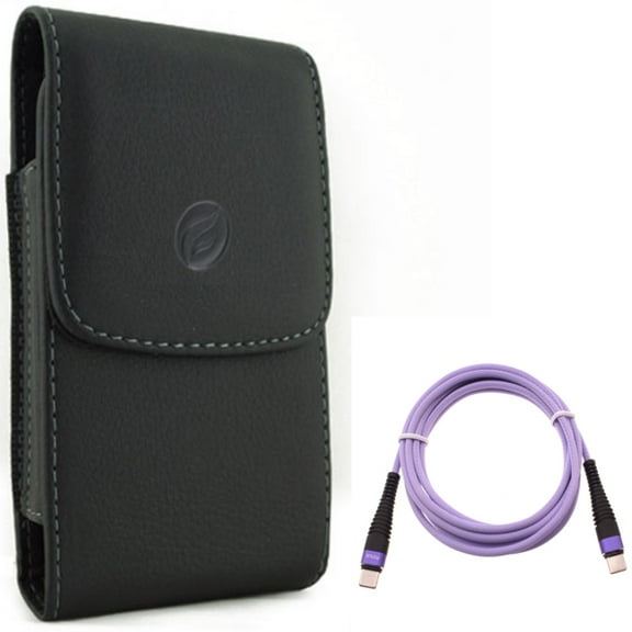 Case Belt Clip w Purple 6ft PD Cable for Samsung Galaxy S20 Fan Edition - Leather Holster Cover Pouch, Type-C to USB-C Long Charger Cord Power Wire fits Galaxy S20 FE (Fan Edition)
