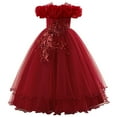 thumbnail image 1 of HXWCHs Robe Ceinturée Élégante à Épaules Dénudées Robe Tutu pour Filles et Tenue de Concours avec Appliqués Floraux Rouge 10 Ans, 1 of 7