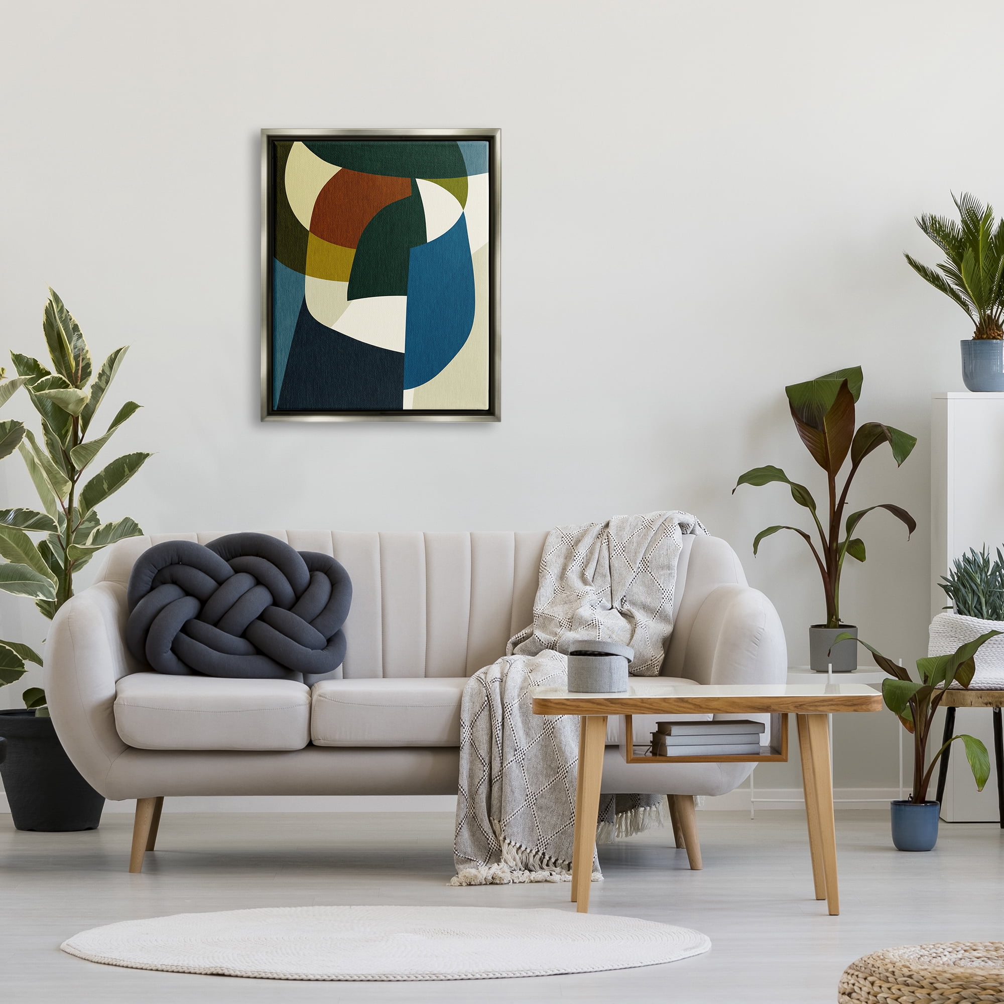 Stupell Industries Asymmetrical Geometric Shapes Abstract Painting Gray Floater Framed Canvas Art Print Wall Art, 25 x 31