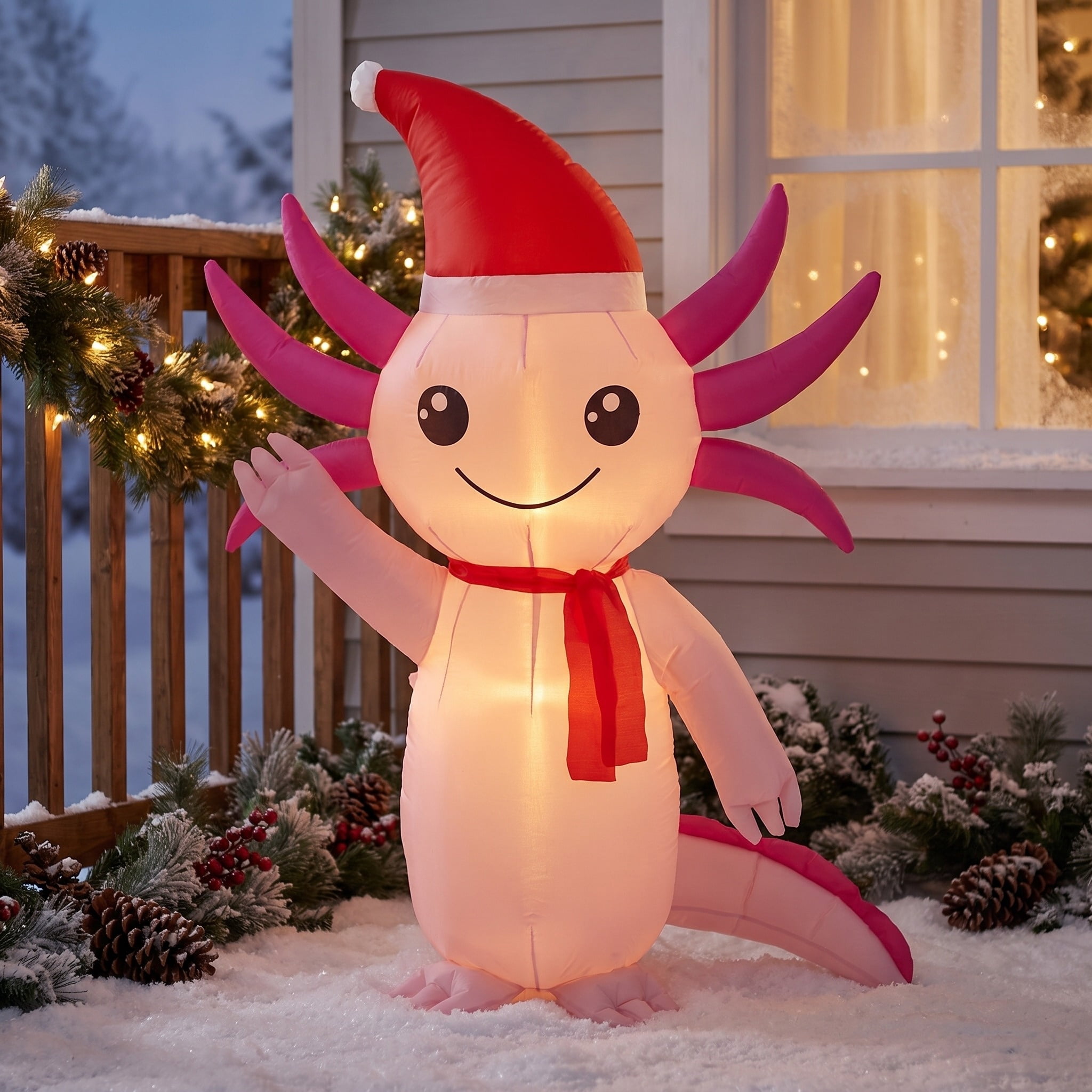 Pink and Red Axolotl Christmas Airblown Yard Inflatable, 4', by Holiday Time