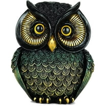 Owl Statue Home Decor - Small Figurines for Shelves, Office, Living Room - Decorations and Gifts for Owl Lovers (Black-Green)