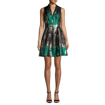 Sleeveless V-Neck Metallic Pleated Dress