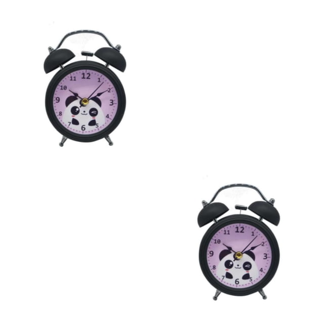 Cateissary Reloj despertador con luz nocturna Metal doble campana hogar silencioso niños niñas dormitorios decoración de cabecera adornos Negro 2Conjunto