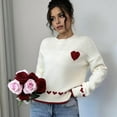 thumbnail image 6 of Women'S Cute Heart Pattern Pullover Crewneck Sweaters Casual Long Sleeve Loose Fall Knitted Jumper Tops White M, 6 of 7