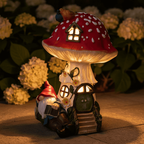 Solar-Powered Mushroom Gnome Light - Weatherproof Garden Decor