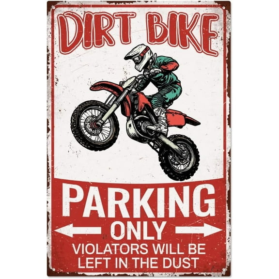 1pc Dirt Bike Accessories for Men Room Decor Vintage Metal Tin Sign Motorcross Gifts Funny Retro Sign Dirty Bike Parking Only Wall Decor for Motorcycle Lovers Bedroom Garage Bars 7.87x11.81 Inch