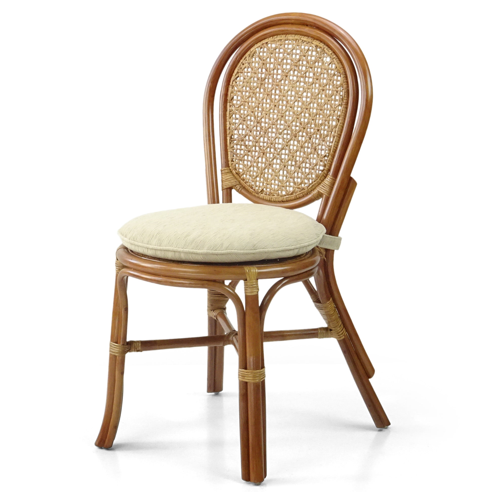 Set of 4 Denver Dining Handmade Wicker Side Chairs with Cream Cushions Natural Rattan, Colonial Color