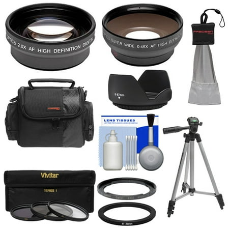 Bower FA-DC67A Adapter Ring for Canon PowerShot SX530, SX540 & SX60 HS Camera + .45x Wide Angle & 2x Telephoto Lenses + 3 UV/ND8/CPL Filters + Hood + Case Kit