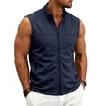 thumbnail image 6 of Men's Solid Color Golf Vest, Stand Collar Full Zip Sleeveless Jacket with Zipper Pockets, Lightweight Casual Golf & Outdoor Vest Size 4XL Navy, 6 of 8
