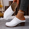thumbnail image 3 of Mules for Women Round Closed Toe Heeled Sandals Slip on Chunky Heels Fashion Casual Slides Retro Leather Backless Dress Shoes White Size 9.5, 3 of 5