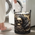 thumbnail image 5 of Sikiie Gold Rose Skull Print Round Dirty Clothes Basket, Waterproof Standing Foldable Storage Basket, for Laundry Room, Bedroom, Bathroom Storage-Small, 5 of 6