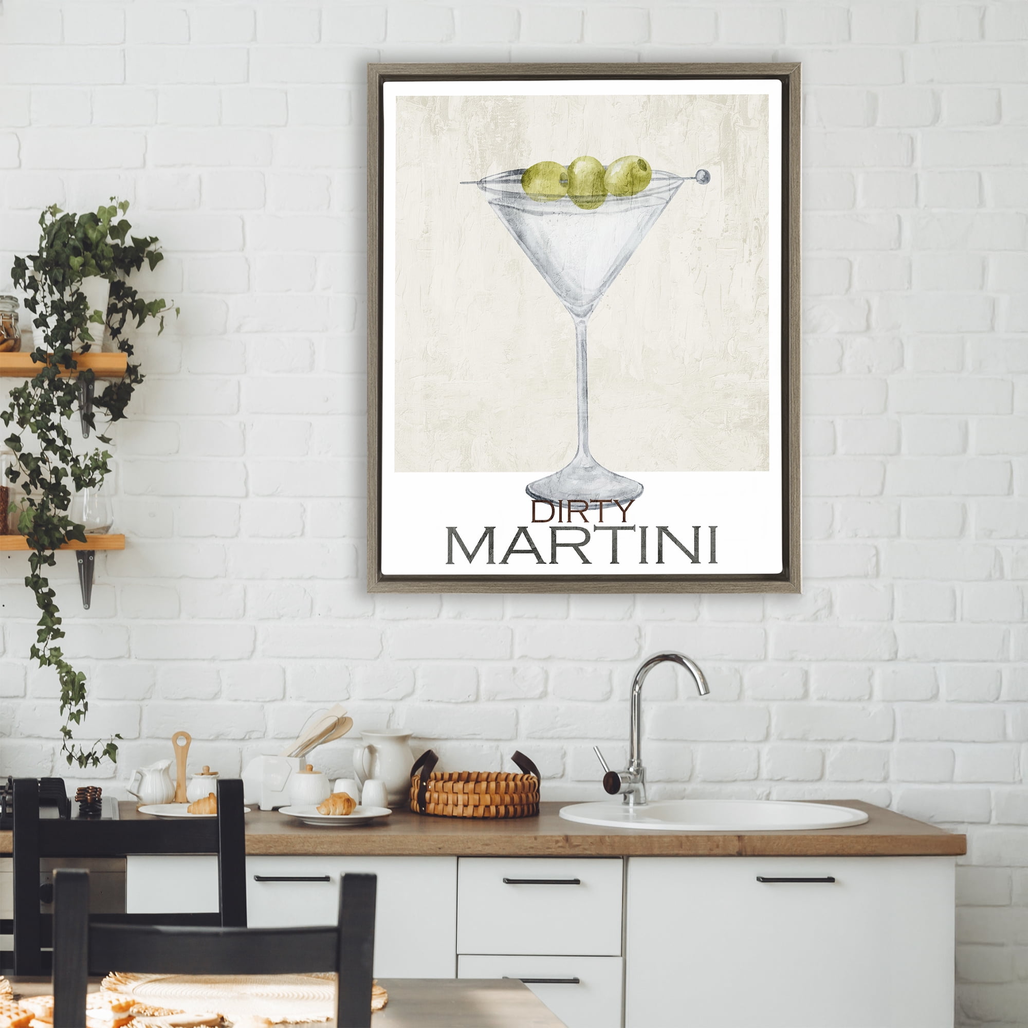 Stupell Industries Dirty Martini Olives Brown Framed Floater Canvas Wall Art, design by Kim Allen