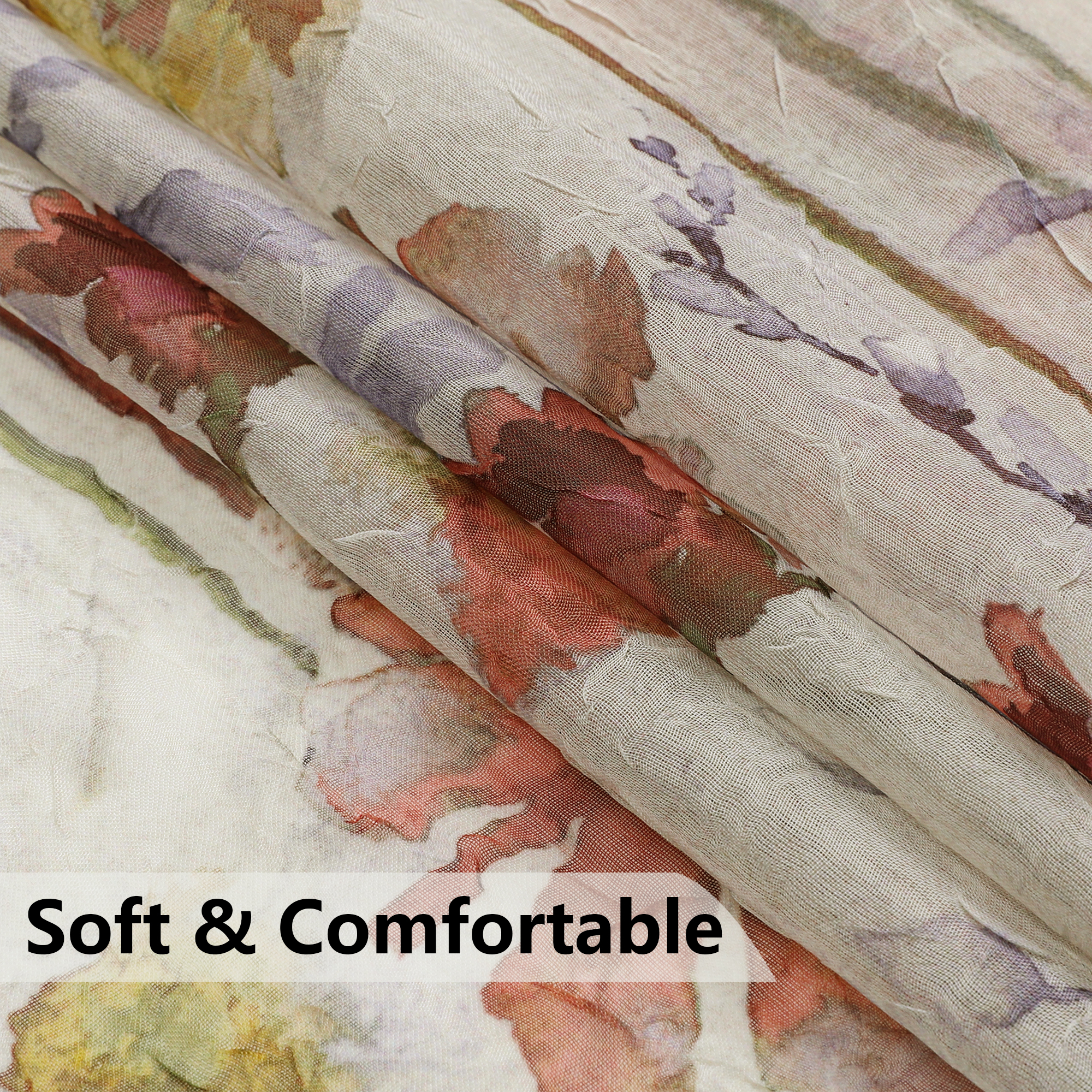Ovzme Blaise Crushed Sheer Curtains Floral Print, 51x84 In photo 5