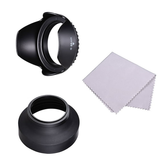 58mm Lens Hood Set with Tulip Flower Lens Hood + Collapsible Rubber Lens Hood + Lens Cleaning Cloth Replacement for Canon 700D 650D 600D Rebel T5i T4i T3i T3 for Canon EF-S 18-55mm f/3.5-5.