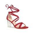 thumbnail image 1 of BLISSFUL STEP Women Velvet Lace-Up Clear Block Heel Sandals Red 10, 1 of 7