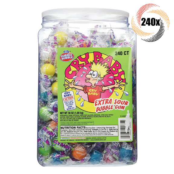 Full Box 240x Pieces Dubble Bubble Cry Baby Assorted Sour Bubble Gum | .14oz