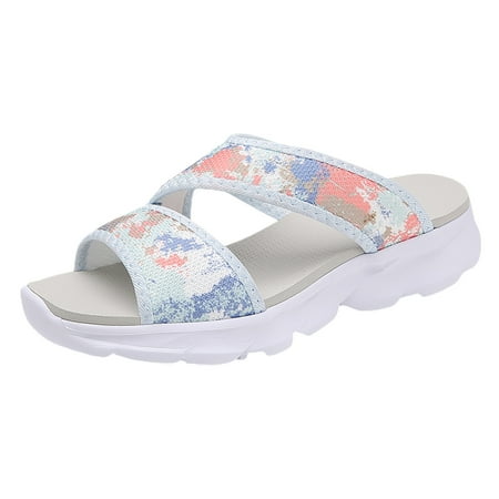 OJSFQUFP Womens Comfort Sandals Women Summer Mesh Beach Slip On Sport Hollow Casual Open Toe Flat Soft Bottom Breathable Shoes Sandals Slippers Slipper Shoes Blue 41