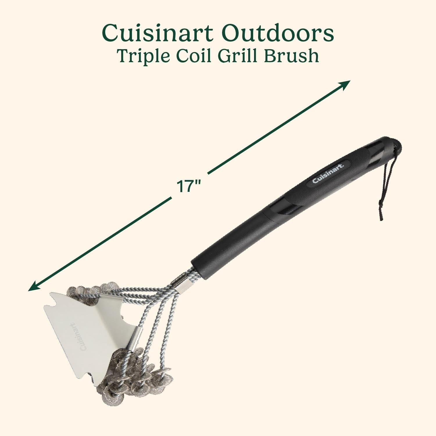 Triple Coil Grill Brush 17 Inch Stainless Steel Scraper Bristle-Free Cleaning Tool for BBQ Cookout Tailgate Grate Maintenance