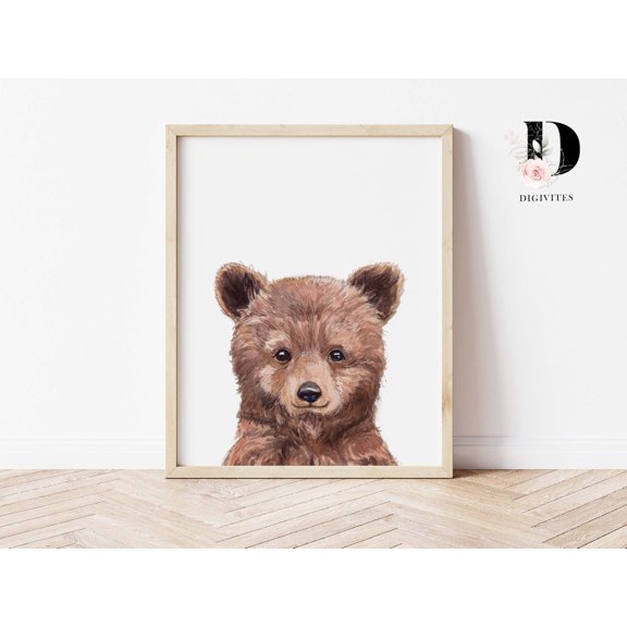 Nursery Woodland Bear Wall Art, Woodland Nursery Decor, Forest Animals, Gender Neutral Print, Baby Brown Bear Print, Animal Print Home Decor #938, Unframed Poster Size 8x12