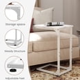 thumbnail image 4 of Melocadol C-Shaped End Table, C Shaped Under Couch Slider, Small Side Tables with Metal Frame, Adjustable Feet, for Living Room, Bedside, Sofa, TV Dinner, Recliner, White, 4 of 5