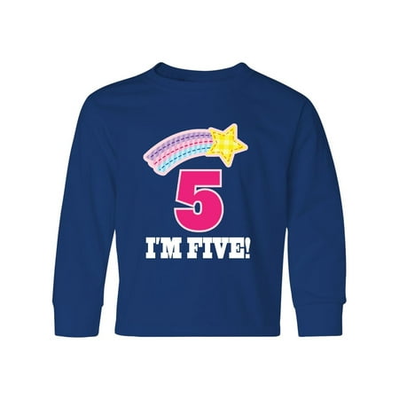 - 5th Birthday 5 Year Old Girls Rainbow Star Youth Long Sleeve T-Shirt