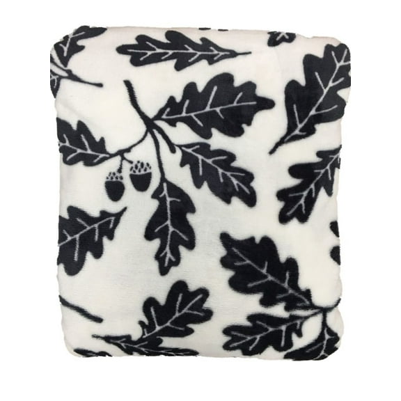 The Big One Oversized Plush Throw Blanket Black & Ivory Oak Leaves - 5ft x 6ft