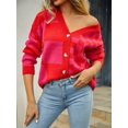 thumbnail image 5 of Womens Color Block Plaid Button Down Cardigan Long Sleeve Cable Knit Checkered Sweaters Tops Y2k Aesthetic Clothes Red M, 5 of 10