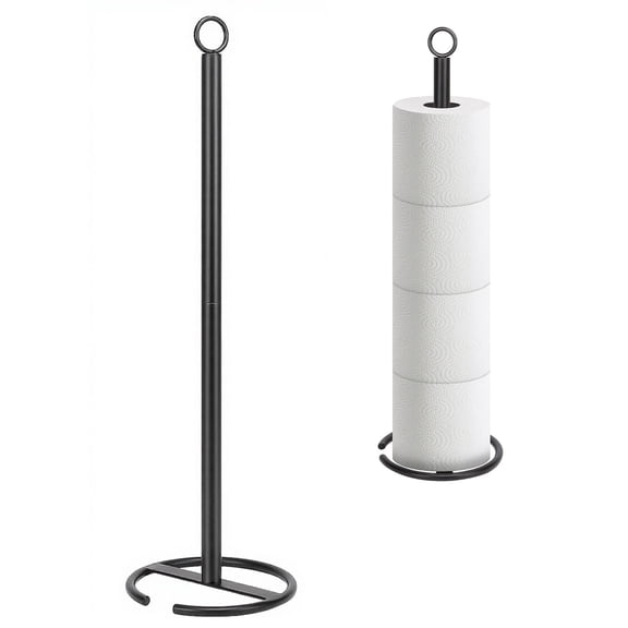 Bath Toilet Paper Holder Stand, Freestanding Tissue Paper Storage with Reserve, Space Toilet 4 Rolls Holder for Bathroom/Kitchen Countertop-All Metal (1 Pack, Matte Black)