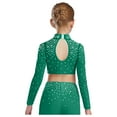 thumbnail image 3 of iixpin Big Girls Hip Hop Streetwear Sparkling Jazz Dance Crop Tops Mock Neck Cheerleading Dancing Clothes Dark Green 8, 3 of 6