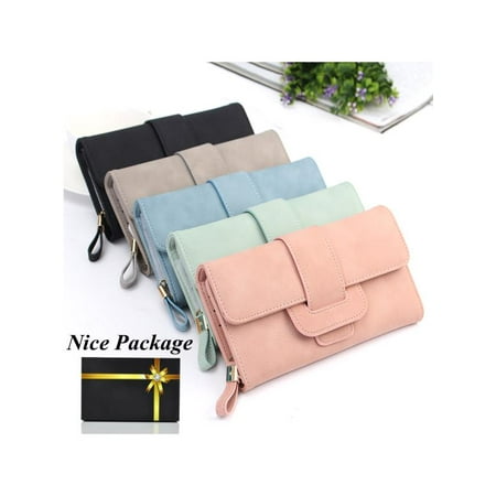 Green Travel Wallet Leather Wallets for Women, Fashion Lady Soft Matte Leather Long Wallet Card Holder Purse Handbag for Women Ladies Girls Gift ()