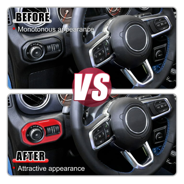 Red Front Headlight Lamp Switch Trim Cover Decoration Interior Accessories  for Jeep Wrangler 2008-2021 
