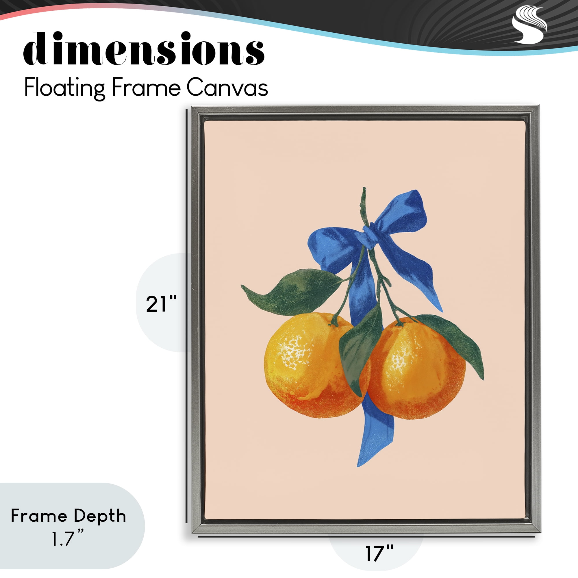 Stupell Industries Two Oranges with Blue Bow Gray Framed Floater Canvas Wall Art, design by Imagine It Images