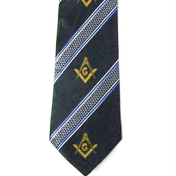 Masonic Neck Tie - Navy Blue Polyester long tie slanted lines Masonic pattern