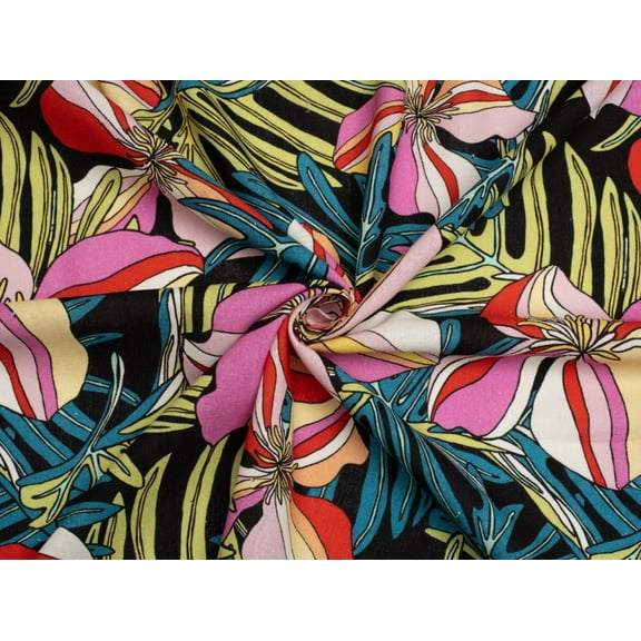 Minerva Exclusive Beaming Blooms Linen Viscose Blend Fabric - per yard