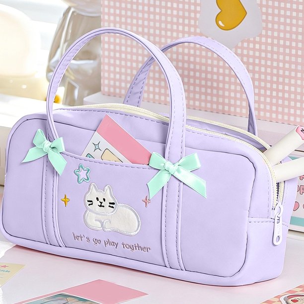 Estuche de tela para lápices con diseño de gato | Organizador multifuncional para bolígrafos | Almacenamiento portátil para la escuela, el hogar y la oficina.