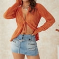 thumbnail image 6 of KOMOO Women Ruffle Cardigan Long Flare Sleeve V Neck See Through Cardigan Casual Lace Up Blouse, 6 of 8