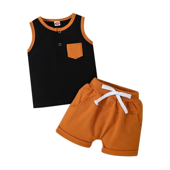 Tenue de Nouveau-Né Petit Frère Été Enfants Débardeur Patchwork Sans Manches et Shorts Unis Tenue de Sport pour Tout-Petits Mix and Match Ensembles Garçon Jaune 12 Mois-18 Mois
