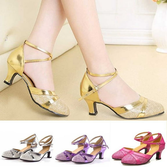 Women's Latin Dance Shoes Sequin Closed Toe Ballroom Salsa Practice Performance Dance Shoes,37