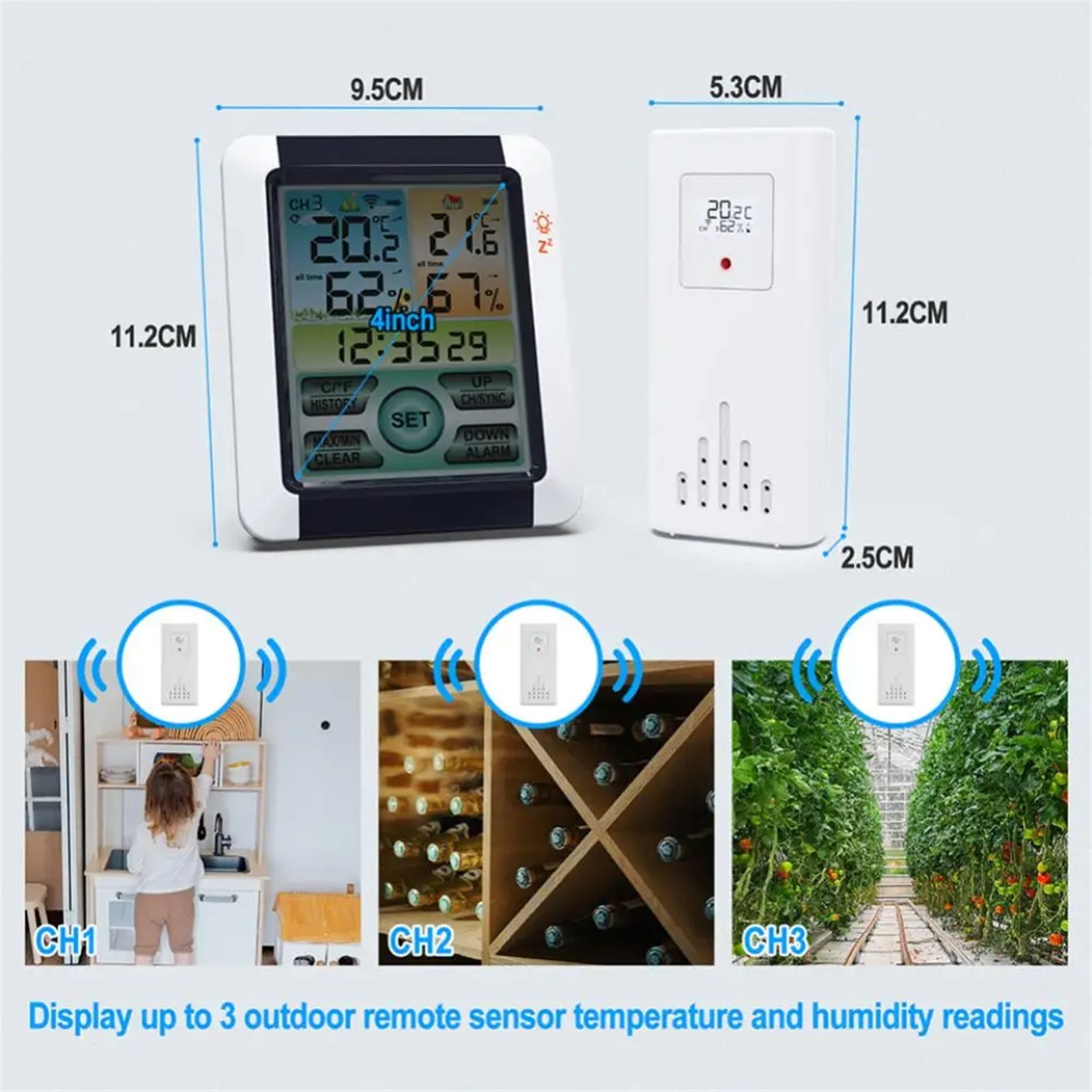 Digital Weather Station Clock Indoor Outdoor Weather Forecast Barometer Thermometer Hygrometer with Wireless Outdoor Sensor ,High Precision