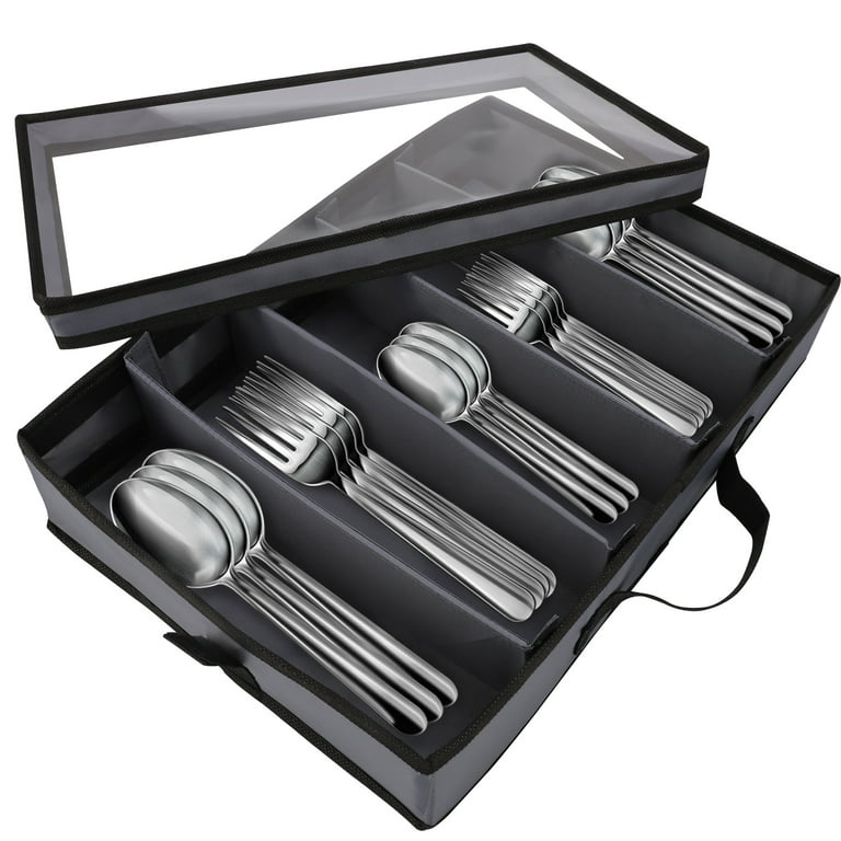 Flatware Storage Case, Silverware Storage Box Chest with Adjustable  Dividers, Fabric Container Holder for Organizing Utensils, Cutlery,  Flatware