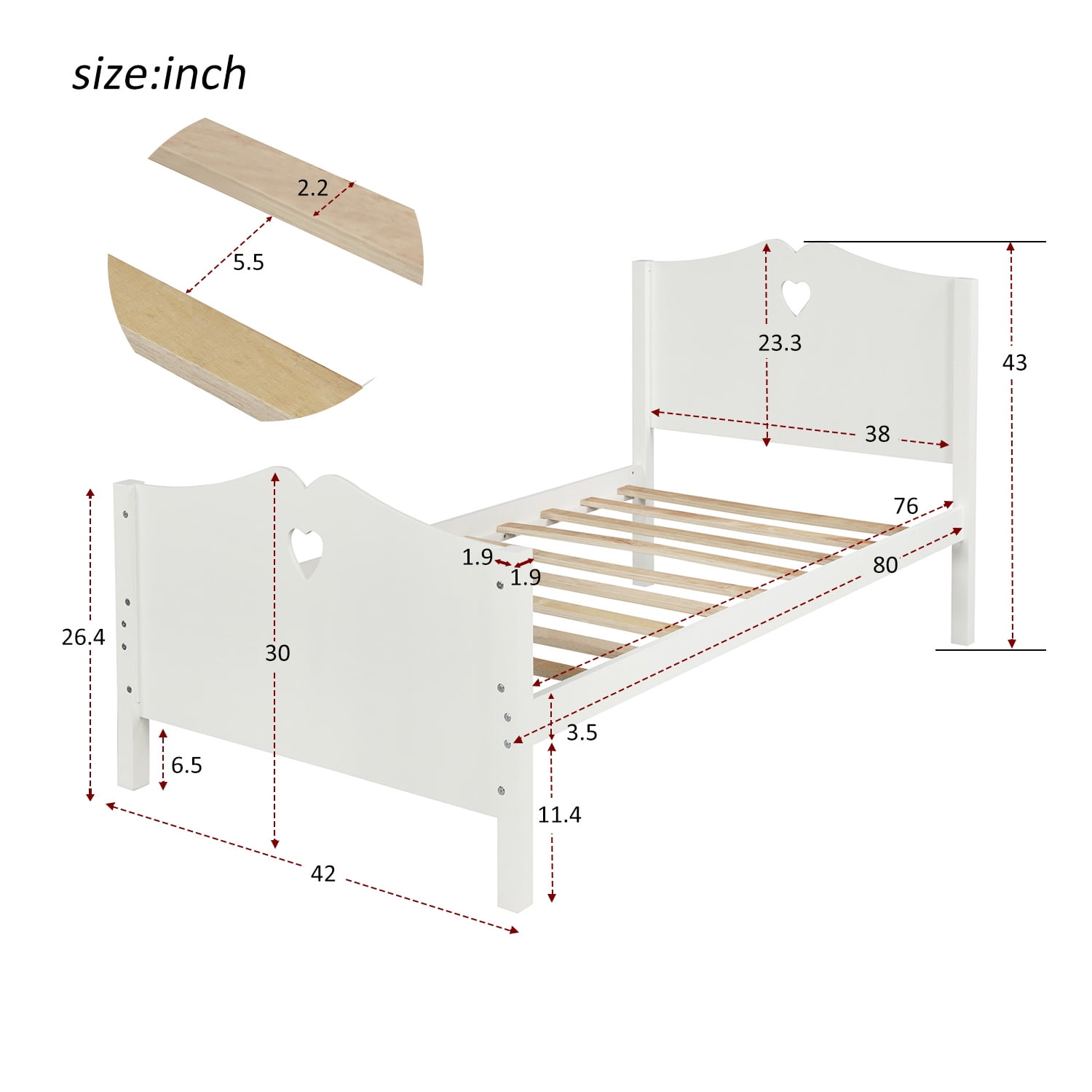 Kepooman Twin Size Platform Bed Frame with Headboard & Footboard for Bedroom, 80"L x 42"W x 43"H, White Kepooman Twin Size Platform Bed Frame with Headboard & Footboard for Bedroom, 80"L x 42"W x 43"H, White