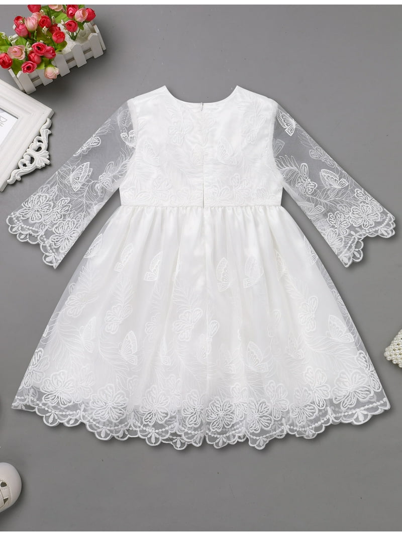 Fymnsi Baby Christening Dress White Baptism Gowns for Girl Infant Lace Long Sleeve Tulle Outfits 0-3 Months, Infant Girl's