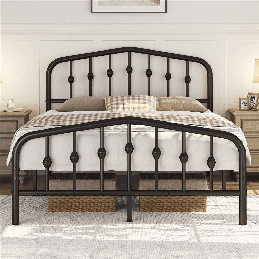 Renwick Modern Metal Platform Bed with Arched Headboard and Footboard, Adult, Full Size, Black