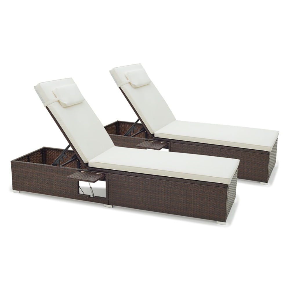 Aimee Lii Outdoor PE Rattan Chaise Lounge with 6-level Backrest, Patio Loungers, Off White