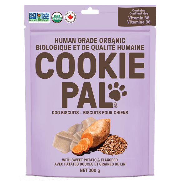 COOKIE PAL Sweet Potato & Flaxseed Biscuits Human Grade and Organic Dog Treats 300g