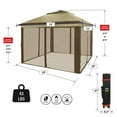 thumbnail image 7 of CROWN SHADES 11 x 1 Foot Pop Up Gazebo Canopy Shelter, Outdoor Canopy w/ 4 Mosquito Net Sidewalls, Push Center Lock, and Wheeled Carry Bag, Beige/Coffee, 7 of 7